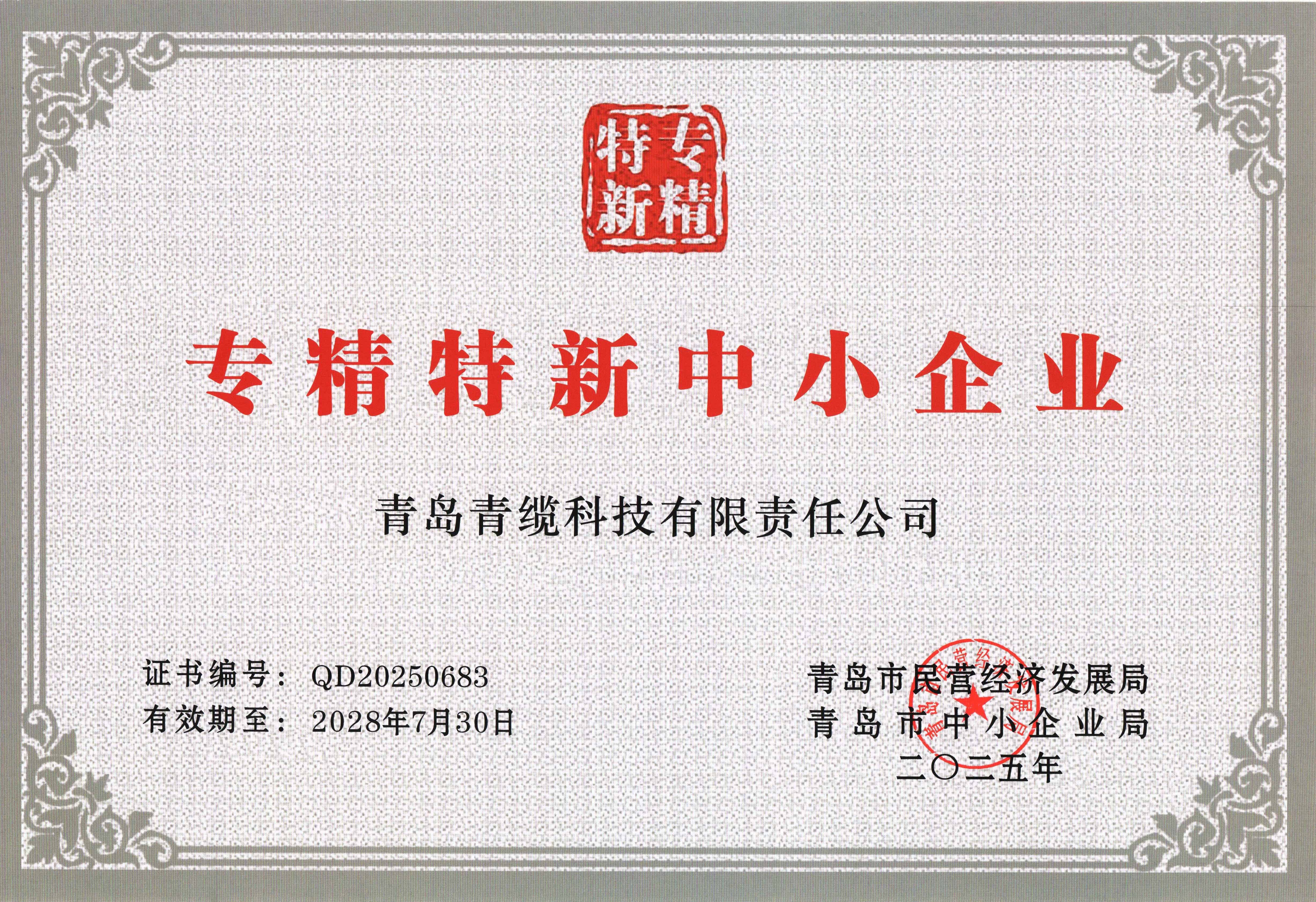 青纜獲評“創(chuàng)新型中小企業(yè)”并順利通過“專精特新中小企業(yè)”復評